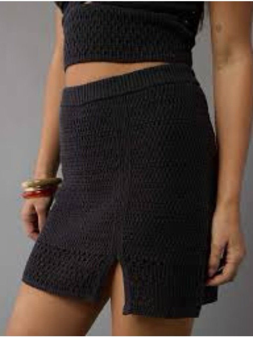NWT American Eagle Outfitters Dark Gray Crocheted Knit Mini Skort Size XS